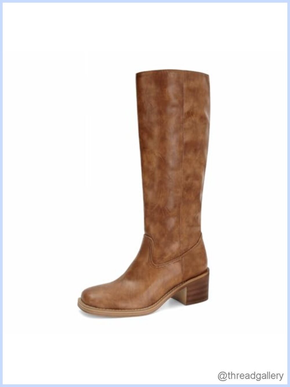 Knee High Boots Square Toe Chunky Block Heel Pull On Faux Leather